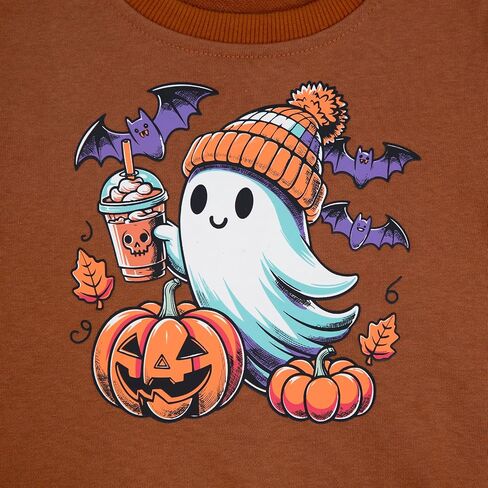 Toddler Baby Boy Girl Halloween Sweatshirt Pumpkin Ghost Drinking Coffee Bat Shirt Long Sleeve Sweater Fall Tops in Saudi Arabia