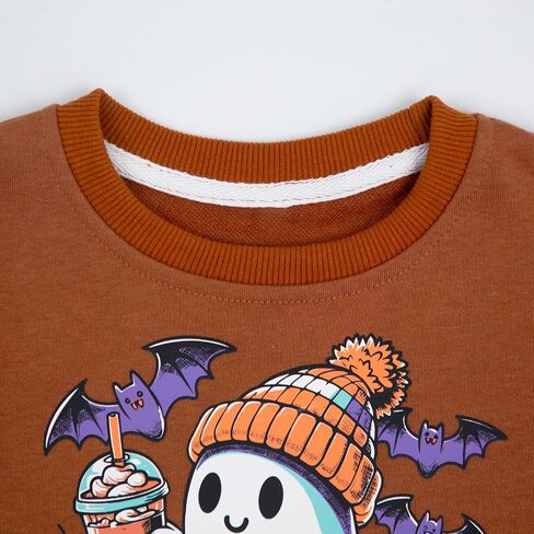 Toddler Baby Boy Girl Halloween Sweatshirt Pumpkin Ghost Drinking Coffee Bat Shirt Long Sleeve Sweater Fall Tops in Saudi Arabia
