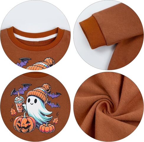 Toddler Baby Boy Girl Halloween Sweatshirt Pumpkin Ghost Drinking Coffee Bat Shirt Long Sleeve Sweater Fall Tops in Saudi Arabia
