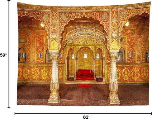 BELECO 7x5ft Fabric Indian Royal Palace Backdrop Interior Private Audience Hall in Anup Mahal and Maharaja Throne with Gold Carvings Photography Background for Travel Portrait Photo Studio Props in Saudi Arabia