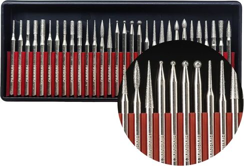 30PCS/Set Diamond Bits for Dremel Tool Needle Point Refurbish and Repair Drill Bits Engraving Carving Polishing Glass Jade Stone Drill Bit Tool Accessories Different Combinations 3mm Handle Diameter in Saudi Arabia