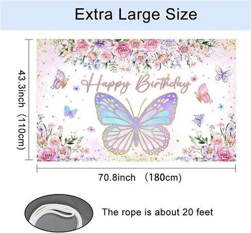 Mocsicka Butterfly Birthday Banner for Girls Women Birthday Party Decorations Banner Purple Happy Butterfly Birthday Party Photography Background Photo Booth Props (Purple/Pink, 70.8 x 43.3 Inch) in Saudi Arabia