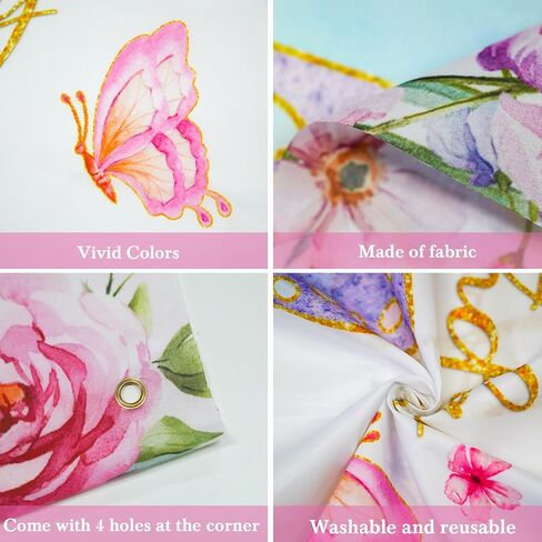 Mocsicka Butterfly Birthday Banner for Girls Women Birthday Party Decorations Banner Purple Happy Butterfly Birthday Party Photography Background Photo Booth Props (Purple/Pink, 70.8 x 43.3 Inch) in Saudi Arabia