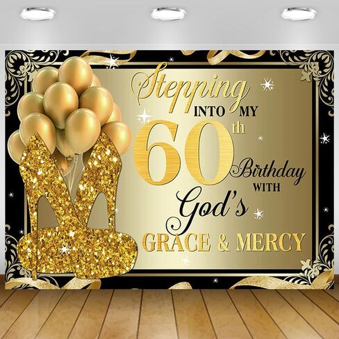 8x6ft 60th عيد ميلاد الخلفيات الذهب الأسود الترتر عالية الكعب بالونات التصوير خلفية للنساء البالغات عيد ميلاد سعيد خلفية لاستوديو الصور in Kuwait