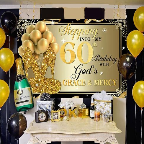 8x6ft 60th عيد ميلاد الخلفيات الذهب الأسود الترتر عالية الكعب بالونات التصوير خلفية للنساء البالغات عيد ميلاد سعيد خلفية لاستوديو الصور in Kuwait