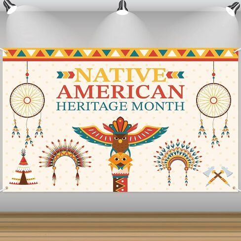 Shellwei 43'' x 71'' Native American Heritage Decoration Banner Large Indigenous Pride Background Backdrop Outdoor Yard Garden Flag Native American Sign for Party Supply in Saudi Arabia