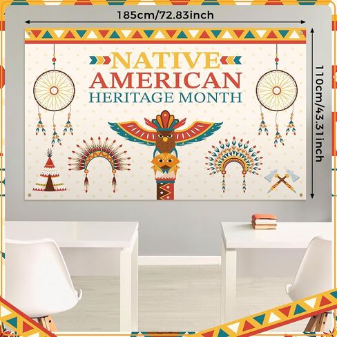 Shellwei 43'' x 71'' Native American Heritage Decoration Banner Large Indigenous Pride Background Backdrop Outdoor Yard Garden Flag Native American Sign for Party Supply in Saudi Arabia
