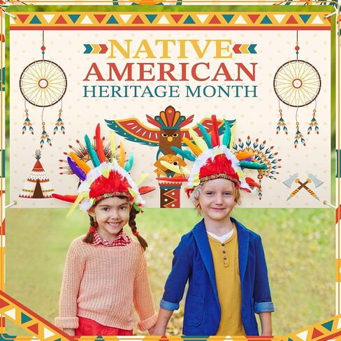 Shellwei 43'' x 71'' Native American Heritage Decoration Banner Large Indigenous Pride Background Backdrop Outdoor Yard Garden Flag Native American Sign for Party Supply in Saudi Arabia