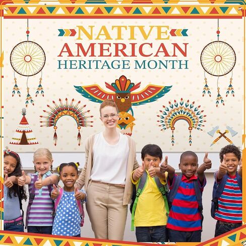 Shellwei 43'' x 71'' Native American Heritage Decoration Banner Large Indigenous Pride Background Backdrop Outdoor Yard Garden Flag Native American Sign for Party Supply in Saudi Arabia