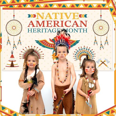 Shellwei 43'' x 71'' Native American Heritage Decoration Banner Large Indigenous Pride Background Backdrop Outdoor Yard Garden Flag Native American Sign for Party Supply in Saudi Arabia