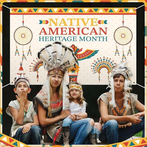 Shellwei 43'' x 71'' Native American Heritage Decoration Banner Large Indigenous Pride Background Backdrop Outdoor Yard Garden Flag Native American Sign for Party Supply in Saudi Arabia