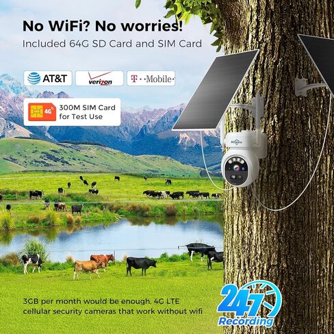 Hiseeu تسجيل 24/7 كاميرات أمان خلوية 4G لاسلكية في الهواء الطلق، لا حاجة إلى WiFi، تعمل بالطاقة الشمسية 20 وات، 360 درجة PTZ، رؤية ليلية 2K، محادثة ثنائية الاتجاه، بطارية 20000 مللي أمبير في الساعة، تتضمن 64 جيجا SD، بطاقة SIM 4G مدمجة in Saudi Arabia
