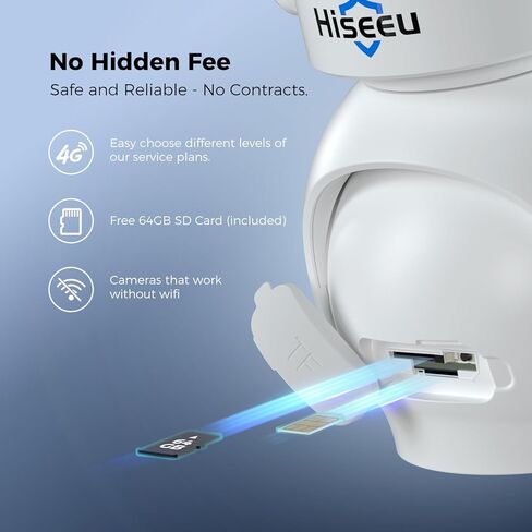 Hiseeu تسجيل 24/7 كاميرات أمان خلوية 4G لاسلكية في الهواء الطلق، لا حاجة إلى WiFi، تعمل بالطاقة الشمسية 20 وات، 360 درجة PTZ، رؤية ليلية 2K، محادثة ثنائية الاتجاه، بطارية 20000 مللي أمبير في الساعة، تتضمن 64 جيجا SD، بطاقة SIM 4G مدمجة in Saudi Arabia