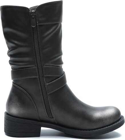 GLOBALWIN Women's Fall Fashion Biker Boots Mid Calf Boots For Women Low Heel in Saudi Arabia