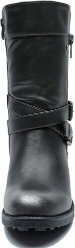 GLOBALWIN Women's Fall Fashion Biker Boots Mid Calf Boots For Women Low Heel in Saudi Arabia