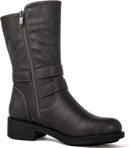 GLOBALWIN Women's Fall Fashion Biker Boots Mid Calf Boots For Women Low Heel in Saudi Arabia
