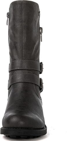 GLOBALWIN Women's Fall Fashion Biker Boots Mid Calf Boots For Women Low Heel in Saudi Arabia