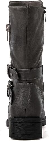 GLOBALWIN Women's Fall Fashion Biker Boots Mid Calf Boots For Women Low Heel in Saudi Arabia