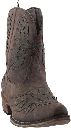 ROPER Womens Amelia Tooled Inlay Slip Toe حذاء كاجوال بكعب منخفض للكاحل 1-2 بوصة - بني in Saudi Arabia