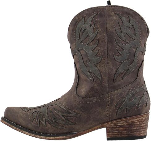 ROPER Womens Amelia Tooled Inlay Slip Toe حذاء كاجوال بكعب منخفض للكاحل 1-2 بوصة - بني in Saudi Arabia