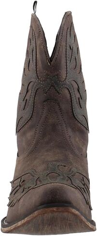 ROPER Womens Amelia Tooled Inlay Slip Toe حذاء كاجوال بكعب منخفض للكاحل 1-2 بوصة - بني in Saudi Arabia