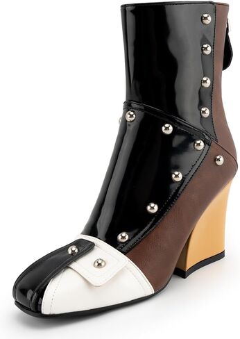 KaroNairy Women's Chunky Heel Ankle Booties Square Toe Short Boots Pull on Biker Boot Back Zipper Gogo Boots Fashion Fall Bootie in Saudi Arabia