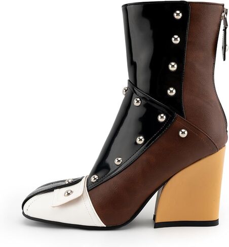 KaroNairy Women's Chunky Heel Ankle Booties Square Toe Short Boots Pull on Biker Boot Back Zipper Gogo Boots Fashion Fall Bootie in Saudi Arabia