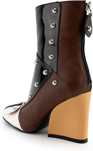 KaroNairy Women's Chunky Heel Ankle Booties Square Toe Short Boots Pull on Biker Boot Back Zipper Gogo Boots Fashion Fall Bootie in Saudi Arabia
