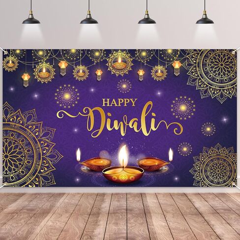 Happy Diwali Backdrop Banner,Deepavali Background Banner Festival of Lights Decor Diwali Photo Booth Props Background Banner Diwali Indian Decorations for Home 180×110cm in Saudi Arabia