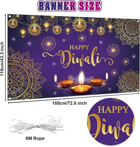 Happy Diwali Backdrop Banner,Deepavali Background Banner Festival of Lights Decor Diwali Photo Booth Props Background Banner Diwali Indian Decorations for Home 180×110cm in Saudi Arabia
