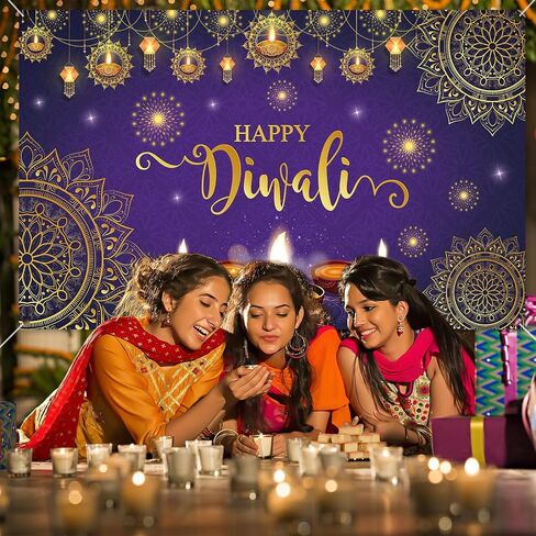Happy Diwali Backdrop Banner,Deepavali Background Banner Festival of Lights Decor Diwali Photo Booth Props Background Banner Diwali Indian Decorations for Home 180×110cm in Saudi Arabia