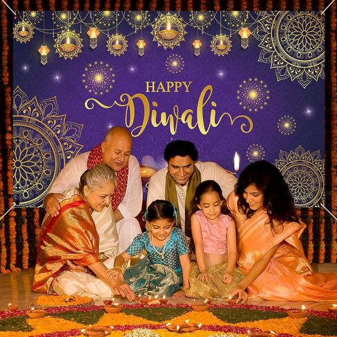 Happy Diwali Backdrop Banner,Deepavali Background Banner Festival of Lights Decor Diwali Photo Booth Props Background Banner Diwali Indian Decorations for Home 180×110cm in Saudi Arabia