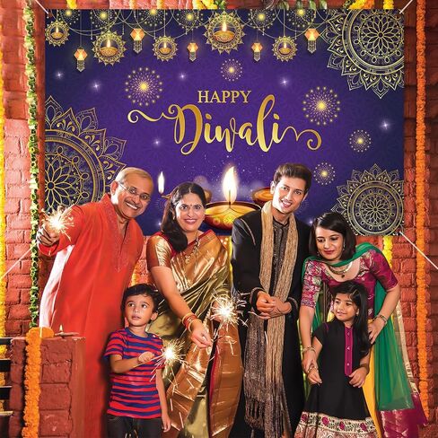 Happy Diwali Backdrop Banner,Deepavali Background Banner Festival of Lights Decor Diwali Photo Booth Props Background Banner Diwali Indian Decorations for Home 180×110cm in Saudi Arabia