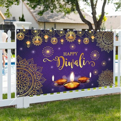 Happy Diwali Backdrop Banner,Deepavali Background Banner Festival of Lights Decor Diwali Photo Booth Props Background Banner Diwali Indian Decorations for Home 180×110cm in Saudi Arabia
