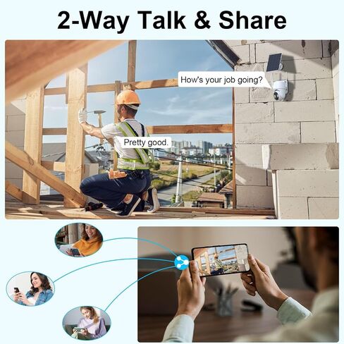 4G Cellular Security Camera Outdoor, Solar Battery Powere, 360° View, 2-Way Talk, 2K HD Color Night Vision, PIR Human Sensor, Cloud & SD, Phone App Alerts，Data Monthly Fee is Necessary in Saudi Arabia