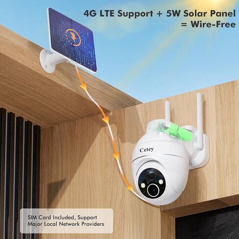 كاميرا أمان شمسية خلوية 4G LTE لا حاجة إلى شبكة WiFi، كاميرا خارجية تعمل بالطاقة الشمسية، عرض 360 درجة مع تتبع الذكاء الاصطناعي 2K Night Vison 4G، بطاقة SIM مدمجة 4G وبطاقة ذاكرة SD in Saudi Arabia