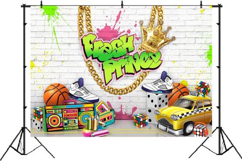 Lofaris Fresh Prince Backdrop White Brick Wall Neon Splash Hip Hop Birthday Background Boy Newborn Music Parties Decor Portrait Photoshoot Backdrops 7x5ft in Saudi Arabia