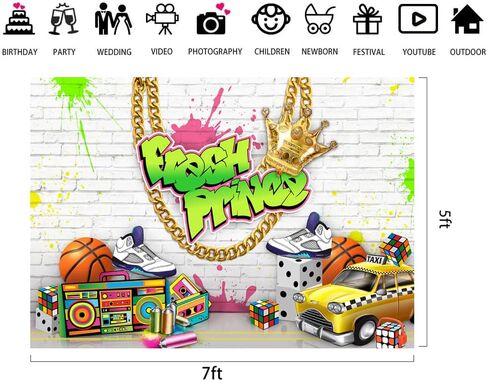 Lofaris Fresh Prince Backdrop White Brick Wall Neon Splash Hip Hop Birthday Background Boy Newborn Music Parties Decor Portrait Photoshoot Backdrops 7x5ft in Saudi Arabia