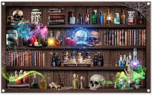 72x43inch Halloween Photography Backdrop Scientist Laboratory Creepy Witch Magic Potion Skull Background Apothecary Party Decorations Photo Banner in Saudi Arabia