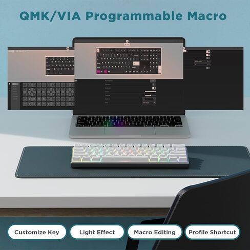 لوحة مفاتيح ميكانيكية RK ROYAL KLUDGE 60% RK61 Pro، لوحة مفاتيح سلكية للألعاب بإطار من الألومنيوم، قابلة للبرمجة بإضاءة خلفية RGB 61 مفتاحًا فائقة الصغر، مفتاح Gateron أحمر، أبيض in Kuwait