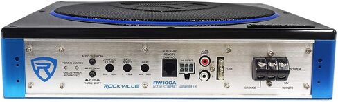 Rockville RW10CA 10" 2-Ohm Slim Powered Under-Seat Car Subwoofer | 800W Peak, 200W RMS, Bass Knob, Auto Turn-On, Variable LPF, Bass Boost, Phase Switch, Deep Bass in Kuwait