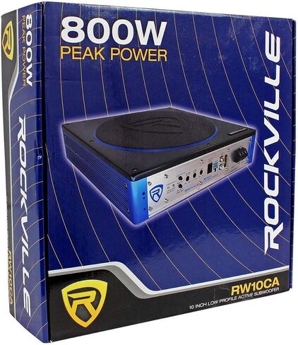 Rockville RW10CA 10" 2-Ohm Slim Powered Under-Seat Car Subwoofer | 800W Peak, 200W RMS, Bass Knob, Auto Turn-On, Variable LPF, Bass Boost, Phase Switch, Deep Bass in Kuwait