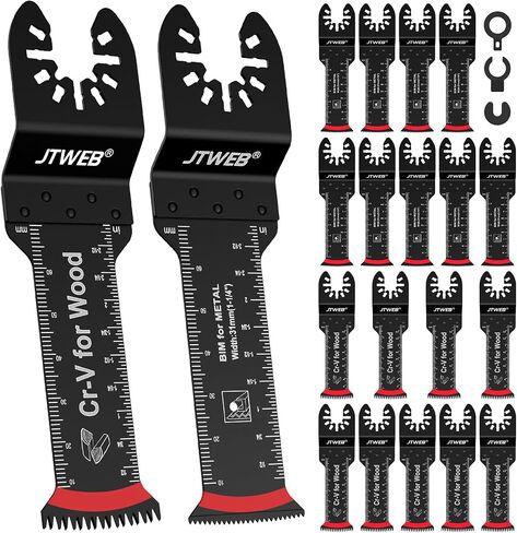 JTWEB 20PCS Extra Long Multitool Blades, Japanese Tooth Oscillating Saw Blades Clean Cut for Wood, Plastic, Bi-Metal Oscillating Tool Blade Metal Cutting, Multi Tool Blades Kits Universal for Dewalt in Kuwait