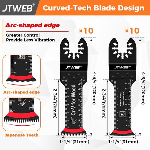 JTWEB 20PCS Extra Long Multitool Blades, Japanese Tooth Oscillating Saw Blades Clean Cut for Wood, Plastic, Bi-Metal Oscillating Tool Blade Metal Cutting, Multi Tool Blades Kits Universal for Dewalt in Kuwait