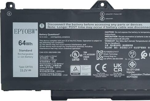 بطارية كمبيوتر محمول 07KRV بقدرة 58 وات في الساعة متوافقة مع Dell Latitude 5430 5530 / Precision 3570 / P104F P137G Series M69D0 O7KRV ​​H4PVC 0H4PVC Y86WG 0Y86WG 08WRCR 8WRCR 078FWY 4FVJG in Saudi Arabia