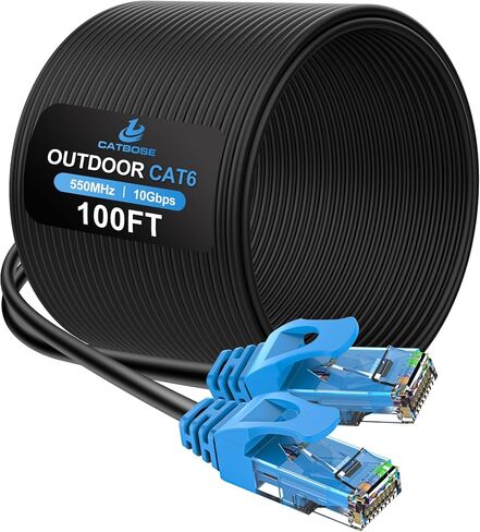 كابل إيثرنت خارجي 75FT Cat6، داخلي، دفن مباشر عالي التحمل، سلك صلب 24AWG CCA، POE، UTP، مقاوم للماء، LLDPE مقاوم للأشعة فوق البنفسجية، شبكة، إنترنت، LAN، كابل تصحيح Cat 6 - 75 قدم in Saudi Arabia