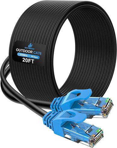 كابل إيثرنت خارجي 75FT Cat6، داخلي، دفن مباشر عالي التحمل، سلك صلب 24AWG CCA، POE، UTP، مقاوم للماء، LLDPE مقاوم للأشعة فوق البنفسجية، شبكة، إنترنت، LAN، كابل تصحيح Cat 6 - 75 قدم in Saudi Arabia