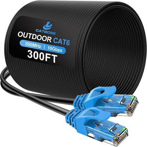 كابل إيثرنت خارجي 75FT Cat6، داخلي، دفن مباشر عالي التحمل، سلك صلب 24AWG CCA، POE، UTP، مقاوم للماء، LLDPE مقاوم للأشعة فوق البنفسجية، شبكة، إنترنت، LAN، كابل تصحيح Cat 6 - 75 قدم in Saudi Arabia