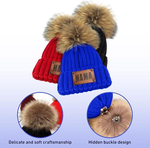 Personalized Parent-Child Beanie Hat, 2-Pack Mama Mini Pom Pom Hat,Mother & Baby Boy Girl Winter Warm Knit Hat Gift Sapphire in Saudi Arabia