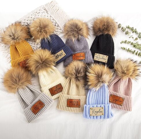 Personalized Parent-Child Beanie Hat, 2-Pack Mama Mini Pom Pom Hat,Mother & Baby Boy Girl Winter Warm Knit Hat Gift Sapphire in Saudi Arabia